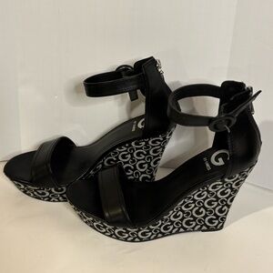 G by Guess Black Wedges with White Pattern